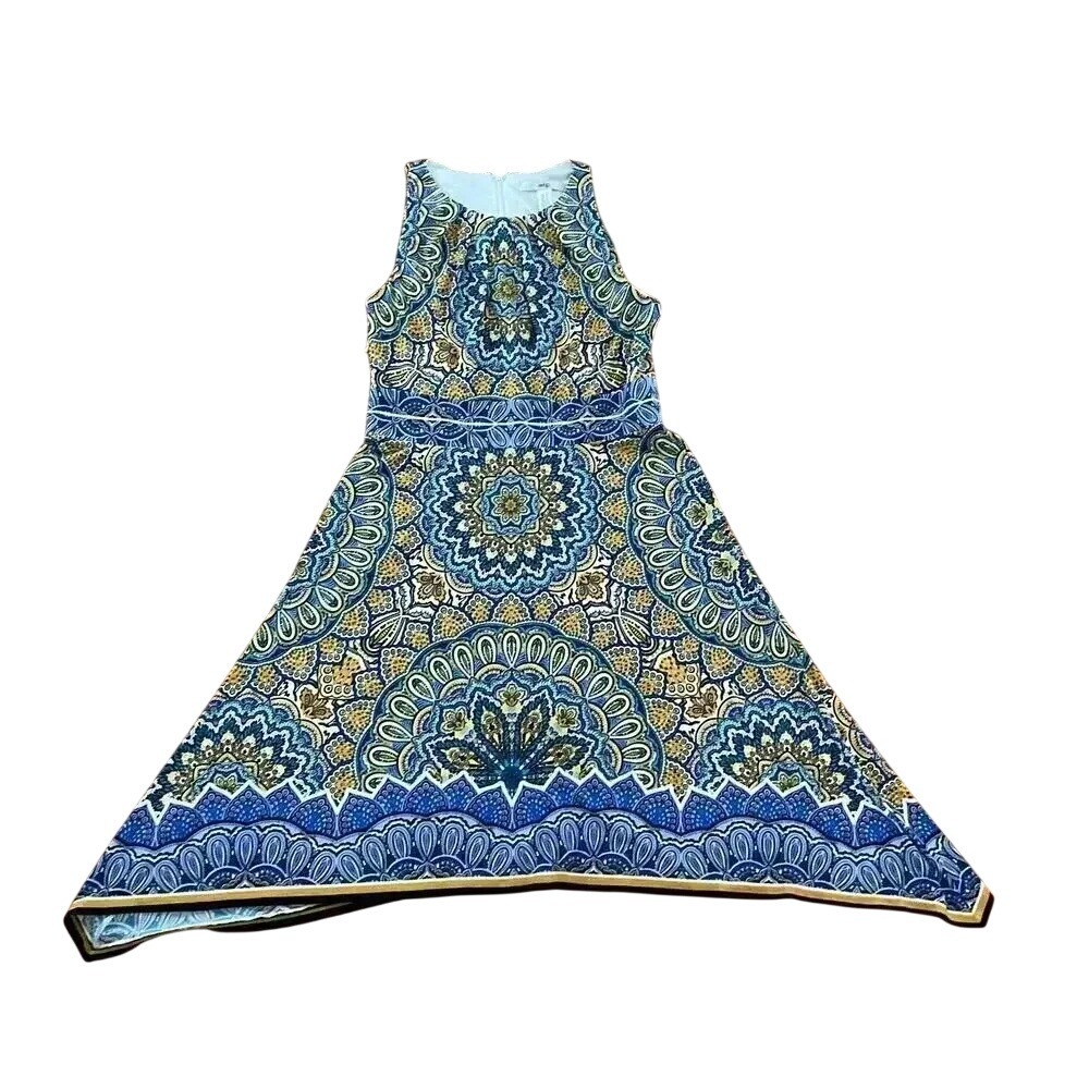 Wisp Women's Halter Neck A Line Dress Size 12 Mandala Print Blue Yellow‎